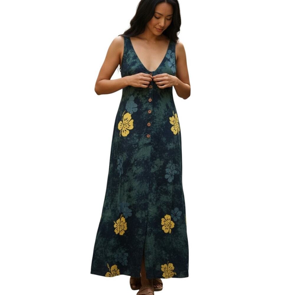 La Isla Green Maxi Dress, Green Floral, Size XL